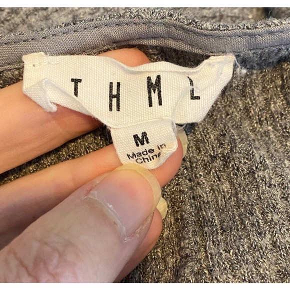 THML Sz M Cropped Gray Waffle Knit Sweater - Picture 10 of 12